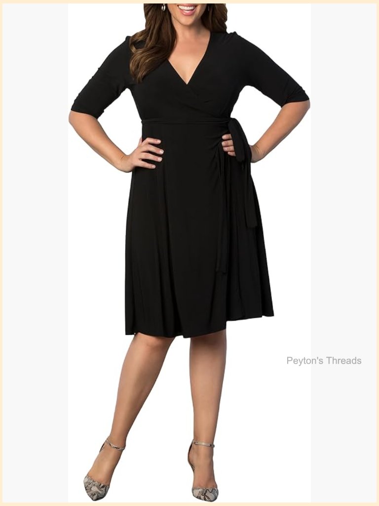 Plus Size Midi Wrap Dress With Sleeves For Cocktail Party Wedding Guest Work